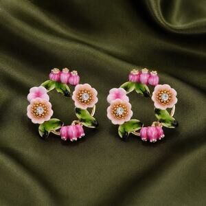 Flower Earrings Wreath CZ Gold Garden Boho Cottagecore French Designer Y2K Fairy